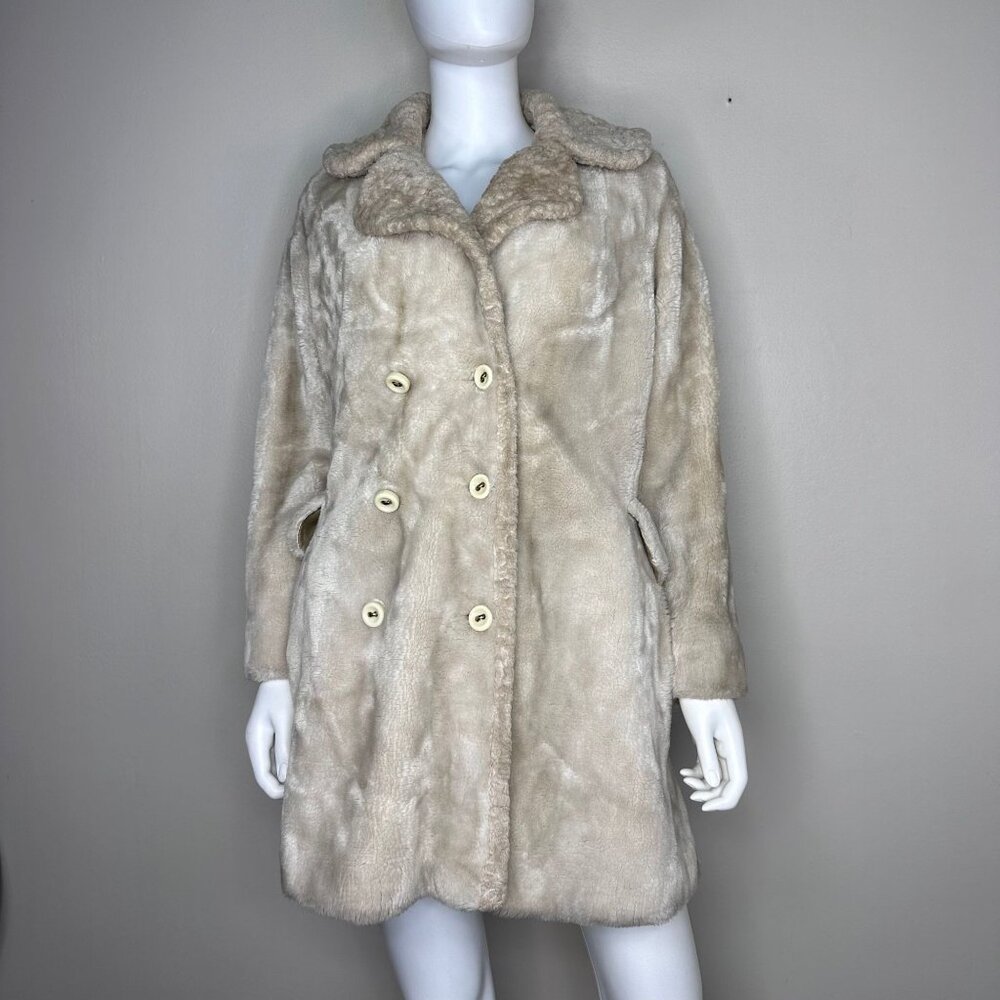 Vintage 1970s Blonde Faux Fur Coat, Borgana Styled by Russel Taylor Size Small